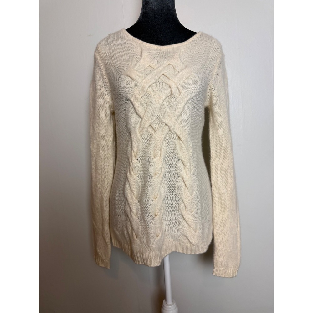 Laundry by Shelli Segal Cream 100% Cashmere Cable Knit Sweater fisherman coastal